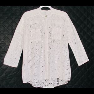 Echo Womens White Summer Eyelet Fabric Lightweight Shirt Jacket S/P